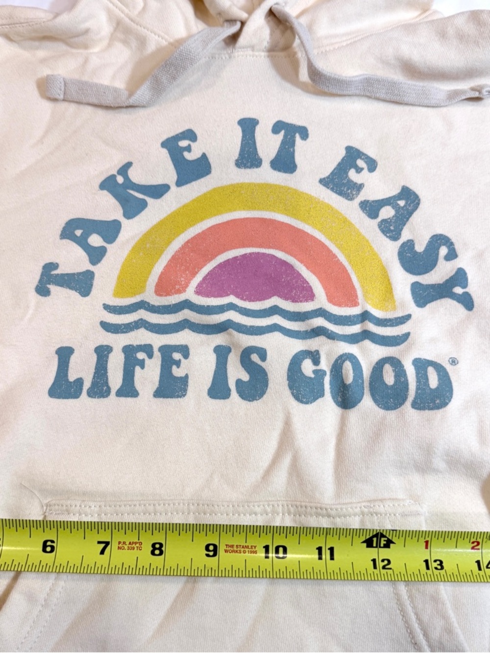 Life Is Good Cream Hoodie with Blue Graphic Women’s XS - Picture 6 of 13